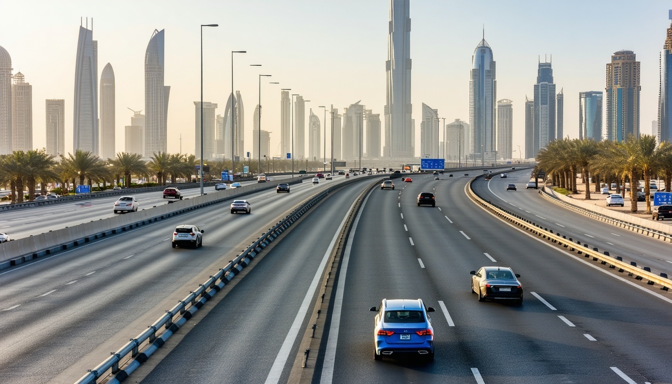 Modern Dubai highway with smooth traffic