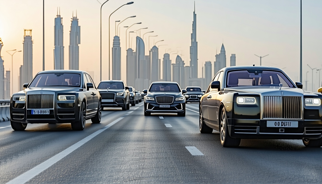 Luxury vehicles on a Dubai highway